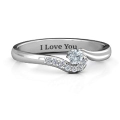 Solitaire Wave Ring with Stone Accents – Sterling Silver with Opal and Cubic Zirconia