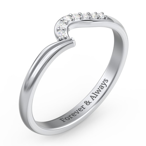 Wave Band Ring with Stone Accents – Sterling Silver with Diamond