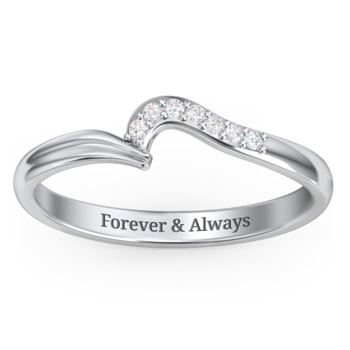 Wave Band Ring with Stone Accents – Sterling Silver with Diamond