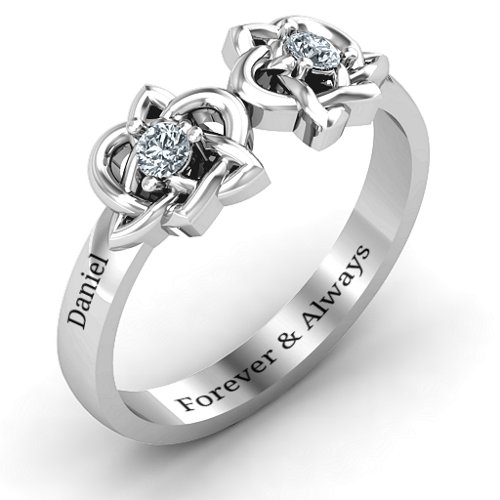 Double Celtic Gemstone Ring – Sterling Silver with Cubic Zirconia
