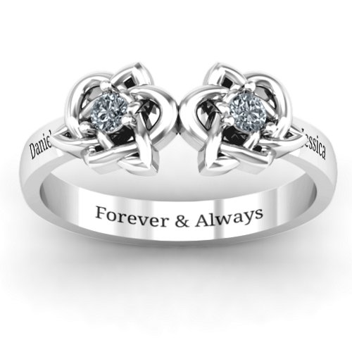 Double Celtic Gemstone Ring – Sterling Silver with Cubic Zirconia