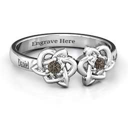 Double Celtic Gemstone Ring in 925 Sterling Silver with Smokey Quartz