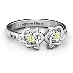 Double Celtic Gemstone Ring in 925 Sterling Silver with Peridot