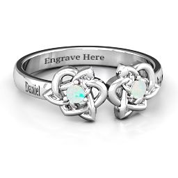 Double Celtic Gemstone Ring in 925 Sterling Silver with Opal