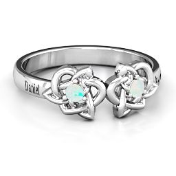 Double Celtic Gemstone Ring in 925 Sterling Silver with Opal
