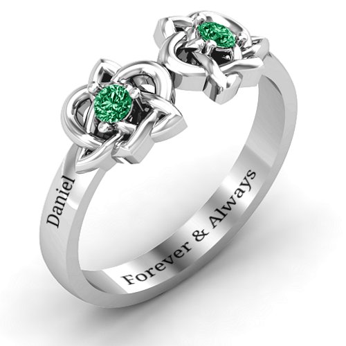 Double Celtic Gemstone Ring – Sterling Silver with Emerald