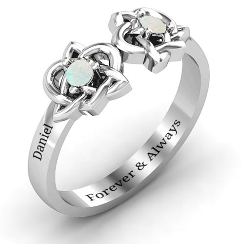 Double Celtic Gemstone Ring – Sterling Silver with Opal