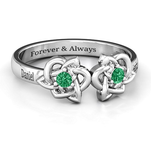 Double Celtic Gemstone Ring – Sterling Silver with Emerald
