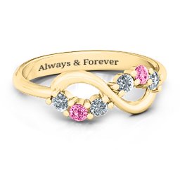 Split Infinity Ring in 9K Solid Yellow Gold with Cubic Zirconia and Pink Tourmaline