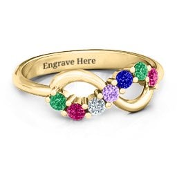 Infinity Ring in 9K Solid Yellow Gold with Emerald, Ruby, Cubic Zirconia, Amethyst, and Blue Sapphire