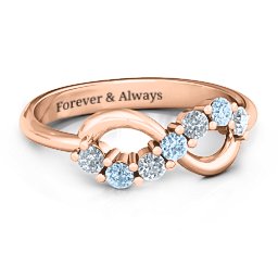 Infinity Ring in 9K Solid Rose Gold with Cubic Zirconia and Aquamarine