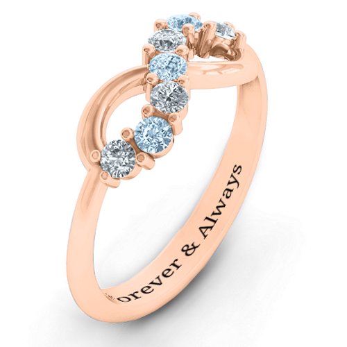 Infinity Ring – 9kt Rose Gold with Cubic Zirconia and Aquamarine