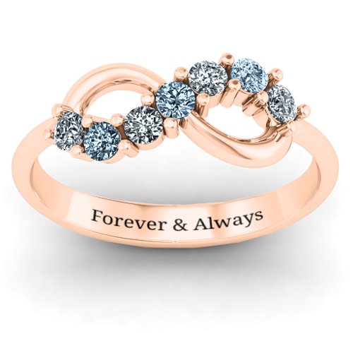 Infinity Ring – 9kt Rose Gold with Cubic Zirconia and Aquamarine