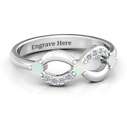 Three Stone Infinity Ring with Accents in 925 Sterling Silver with Opal