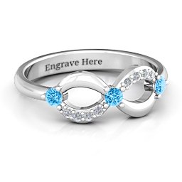Three Stone Infinity Ring with Accents in 925 Sterling Silver with Blue Topaz