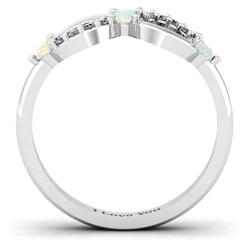 Three Stone Infinity Ring with Accents – Sterling Silver with Opal and Cubic Zirconia
