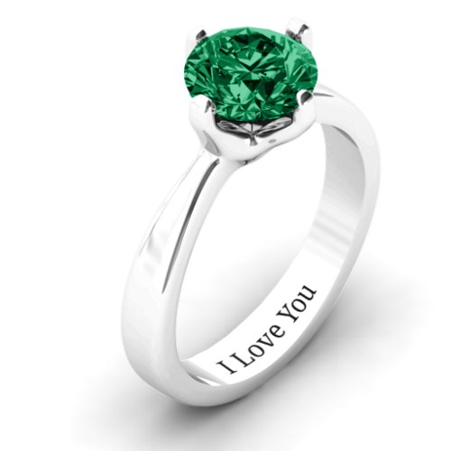 Large Stone Solitaire Ring – Sterling Silver with Green Premium Zirconia