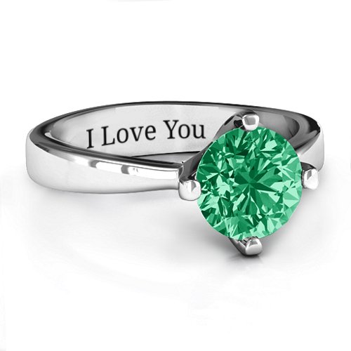 Large Stone Solitaire Ring – Sterling Silver with Green Premium Zirconia