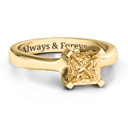 Large Princess Solitaire Ring in 9K Solid Yellow Gold with Fancy Yellow Premium Zirconia