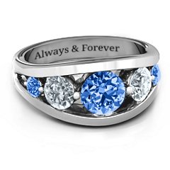 5 Stone Split Shank Ring – Sterling Silver with Fancy Blue Premium Zirconia, Cubic Zirconia, and Blue Sapphire