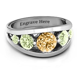 5 Stone Split Shank Ring in 925 Sterling Silver with Fancy Yellow Premium Zirconia and Peridot