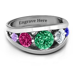 5 Stone Split Shank Ring in 925 Sterling Silver with Green Premium Zirconia, Ruby, Cubic Zirconia, Amethyst, and Blue Sapphire