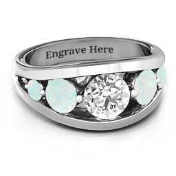 5 Stone Split Shank Ring in 925 Sterling Silver with White Premium Zirconia and Opal
