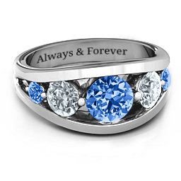 5 Stone Split Shank Ring in 925 Sterling Silver with Fancy Blue Premium Zirconia and Cubic Zirconia
