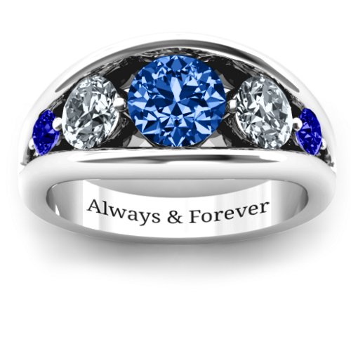 5 Stone Split Shank Ring – Sterling Silver with Fancy Blue Premium Zirconia, Cubic Zirconia, and Blue Sapphire