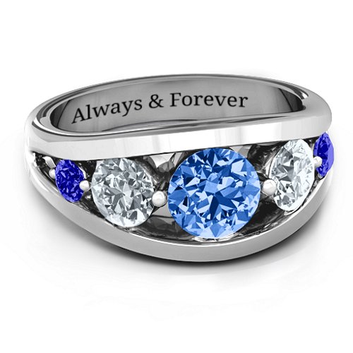5 Stone Split Shank Ring – Sterling Silver with Fancy Blue Premium Zirconia, Cubic Zirconia, and Blue Sapphire