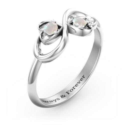 Pair of Hearts Infinity Ring with Gemstones