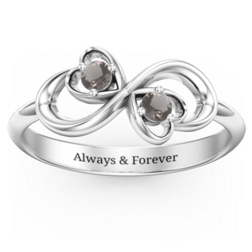 Pair of Hearts Infinity Ring with Gemstones