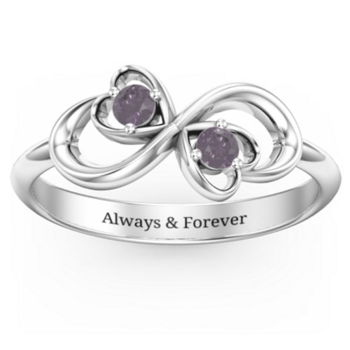Pair of Hearts Infinity Ring with Gemstones
