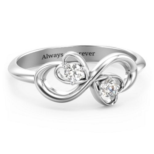 Pair of Hearts Infinity Ring with Gemstones – Sterling Silver with Diamond