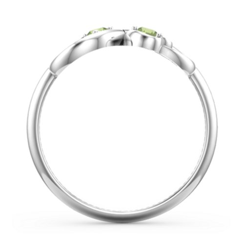Pair of Hearts Infinity Ring with Gemstones – Sterling Silver with Peridot