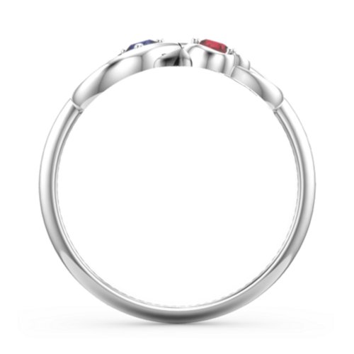 Pair of Hearts Infinity Ring with Gemstones – Sterling Silver with Blue Sapphire and Garnet