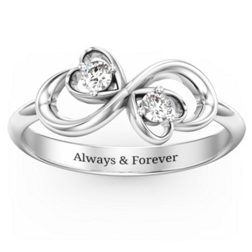 Pair of Hearts Infinity Ring with Gemstones – Sterling Silver with Cubic Zirconia