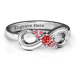 Solitaire Infinity Ring with Accents in 925 Sterling Silver with Garnet and Red Premium Zirconia