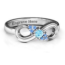 Solitaire Infinity Ring with Accents in 925 Sterling Silver with Blue Topaz and Fancy Blue Premium Zirconia