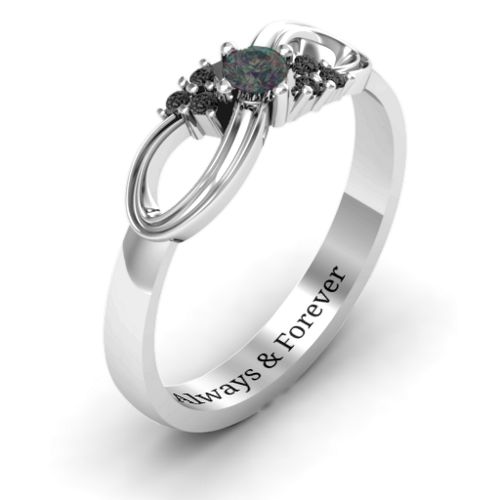 Solitaire Infinity Ring with Accents – Sterling Silver with Alexandrite and Black Premium Zirconia