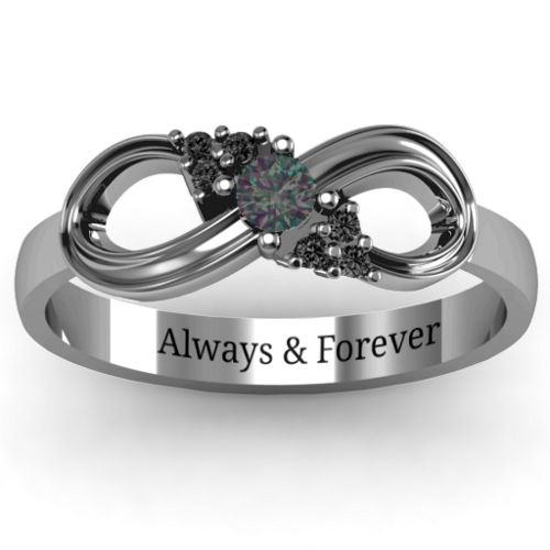 Solitaire Infinity Ring with Accents – Sterling Silver with Alexandrite and Black Premium Zirconia