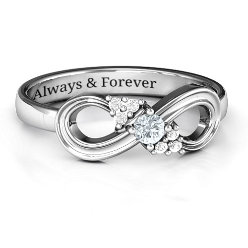 Solitaire Infinity Ring with Accents – Sterling Silver with Cubic Zirconia and White Premium Zirconia
