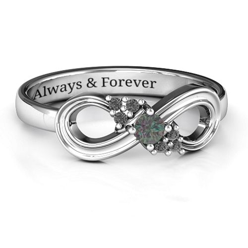 Solitaire Infinity Ring with Accents – Sterling Silver with Alexandrite and Black Premium Zirconia