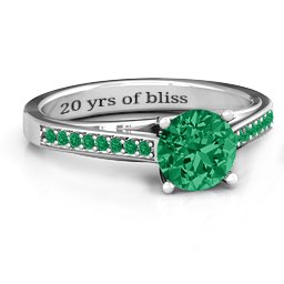 Large Round Solitaire Ring with Shoulder Accents in 925 Sterling Silver with Green Premium Zirconia