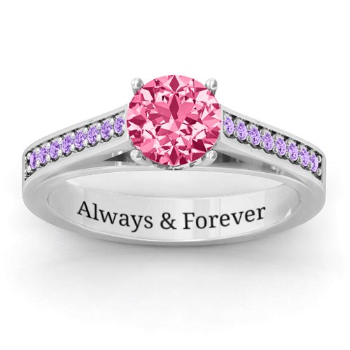 Large Round Solitaire Ring with Shoulder Accents