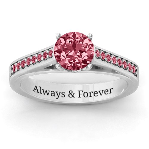 Large Round Solitaire Ring with Shoulder Accents