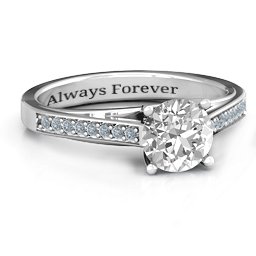 Large Round Solitaire Ring with Shoulder Accents in 925 Sterling Silver with White Premium Zirconia and Diamond