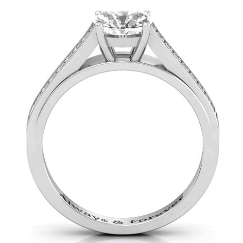 Large Round Solitaire Ring with Shoulder Accents – Sterling Silver with White Premium Zirconia and Diamond