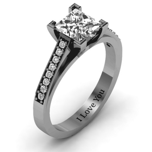 Princess Cut Ring with Shoulder Accents – Sterling Silver with White Premium Zirconia