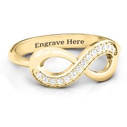 Infinity Ring with Single Accent Row in 9K Solid Yellow Gold with White Premium Zirconia